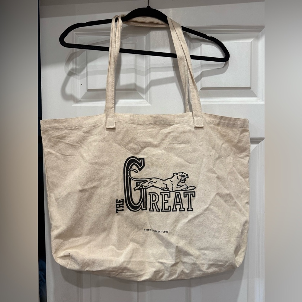 NWOT THE GREAT Huge Canvas Tote Bag w Cat Logo: Natural Undyed Shopping Bag 🐆🛒🛍️